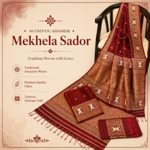 Royal Maroon Heritage Mekhela Sador