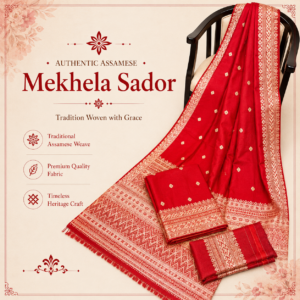 Crimson Royal Assamese Mekhela Sador