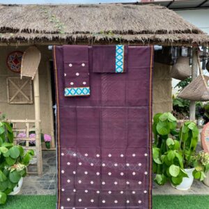 MAROON HANDWOVEN COTTON KESAPAT SADOR MEKHELA WITH ERI WORK