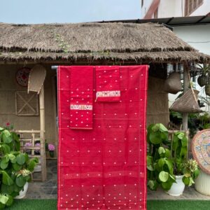 RED HANWOVEN COTTON KESAPAT SADOR MEKHELA WITH ERI WORK
