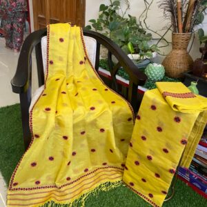 MUSTARD YELLOW COTTON KESAPAT SADOR MEKHELA