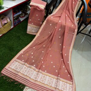 Peach Colour Dhuti Cotton Sador Mekhela