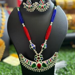 Traditional Assamese "জোনবিৰি" (Junbiri) Multicolored Silver Jewelry Set