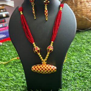 Traditional Assamese "Dhul" Design Crimson & Gold Jewelry Set