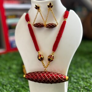 Traditional Assamese "Khul" Design Crimson & Gold Jewelry Set