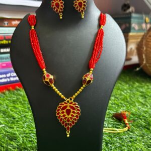 Regal Crimson Red & Gold Leaf-Motif Jewelry Set