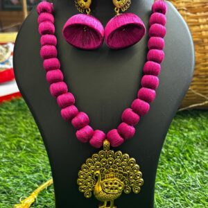 Handcrafted Silk Thread Peacock Statement Jewelry Set