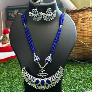 Traditional Assamese "জোনবিৰি" (Junbiri) Royal Blue & Silver Jewelry Set ​