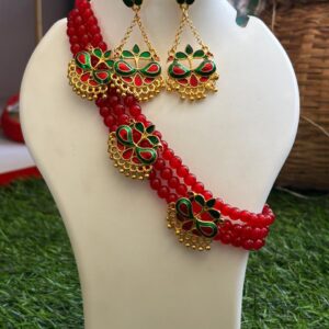 Traditional Assamese "গলপতা" (Golpota) Red, Green & Gold Heritage Choker Set