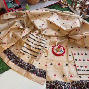 Pure Toss Mekhela Sador with Traditional Red & Black Buta