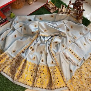 Royal Pastel Blue Toss Eri Mekhela Sador with Traditional Guna Work