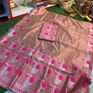 Elegant Rose Gold & Hot Pink Mekhela Sador (Powerloom)