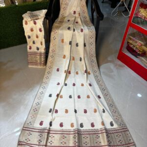 Pure Eri Sador Mekhela with Toss & Dyed Thread Work
