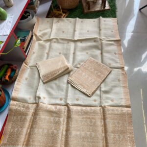 White Toss Silk Mekhela Sador with Self Toss Thread Work