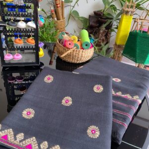 Black Cotton Kesapat Mekhela Sador with Muga Ghisa & Hot Pink Work