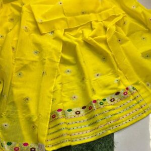 Handwoven Vibrant Yellow Cotton Kesapat Mekhela Sador