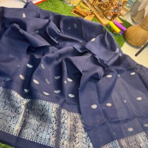 Handwoven Royal Navy Nooni Cotton Mekhela Sador