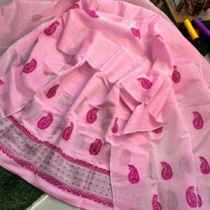 Handwoven Pink on Pink Cotton Kesapat Mekhela Sador