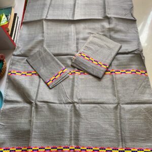 Pure Dyed Toss Silk Mekhela Sador in Charcoal Grey & Neon Accents