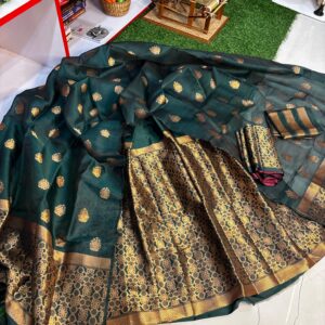 Royal Emerald Handwoven Pure Pat Kesa Pat Mekhela Sador