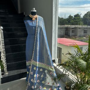 Dual-Shade Handwoven Cotton Kesa Pat & Eri Work Mekhela Sador Set | Intricate Sella & Multicolor Thread Work (Ready-to-Wear)